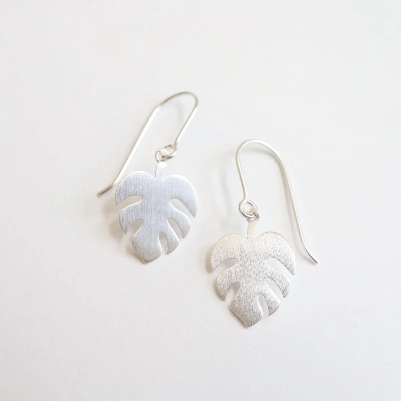 Monstera Leaf Earring - Brushed Sterling Silver