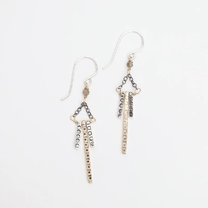 Two Tone Triple Bar Earrings