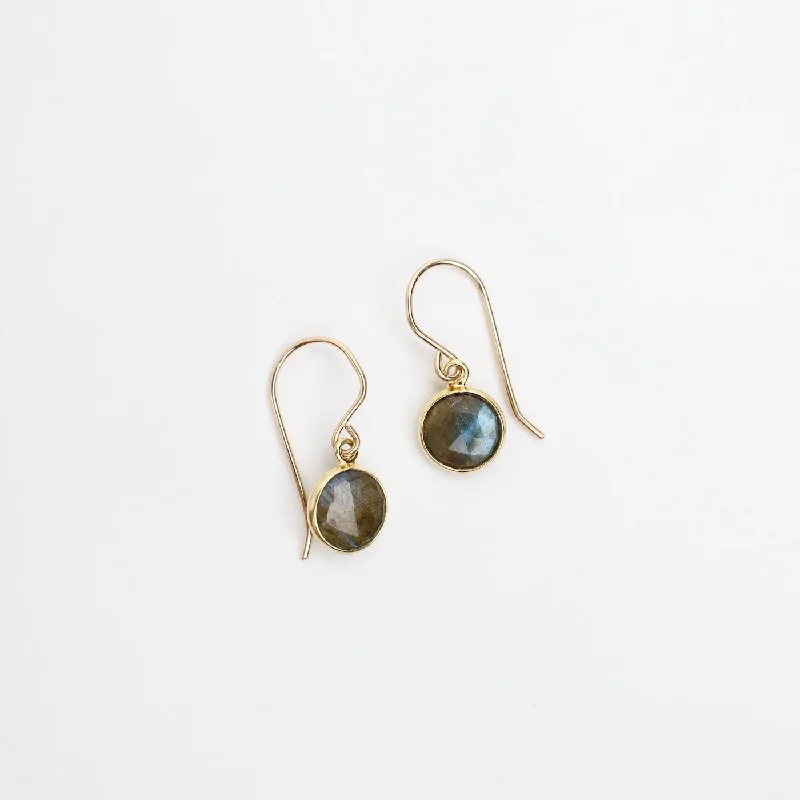 Small Round Bezel Set Labradorite Earrings