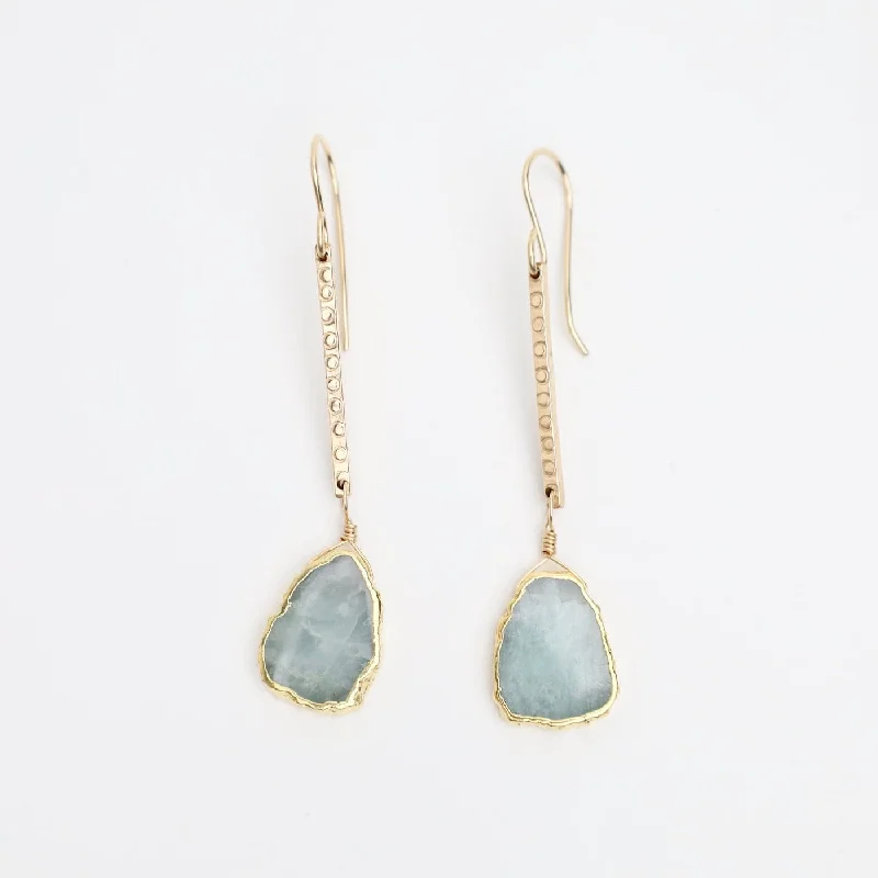 Long Bar Earrings with Aquamarine Slice