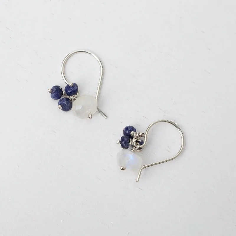 Large Rondelle Cluster Earring - Moonstone & Sapphire