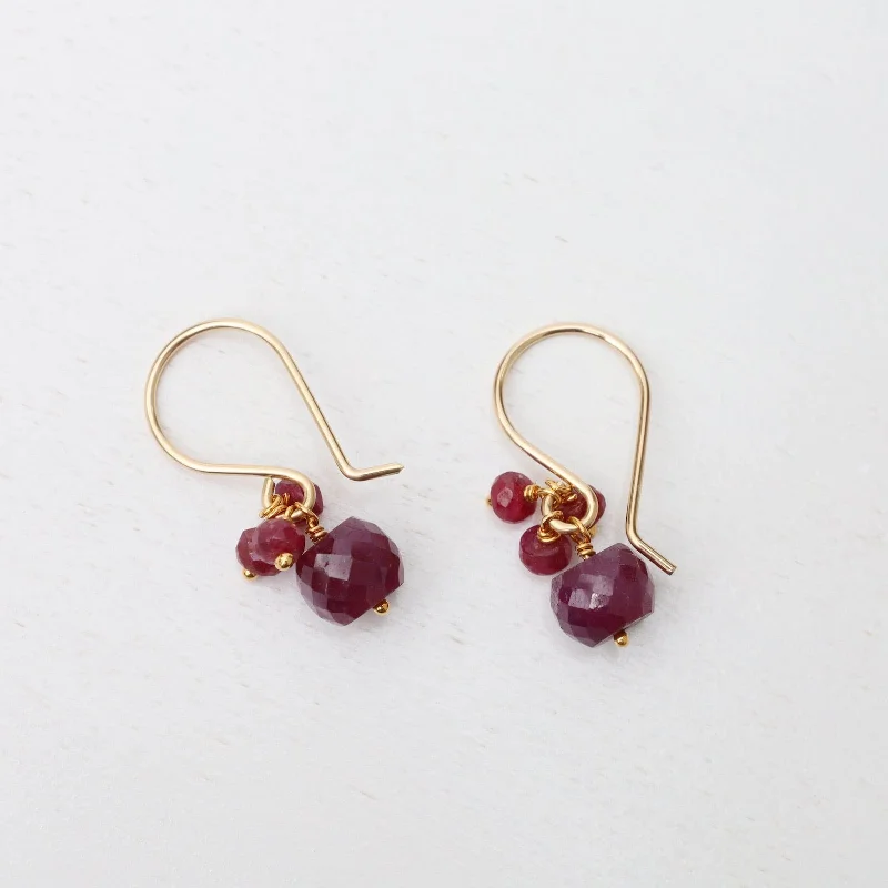 Large Rondelle Cluster Earring - Ruby