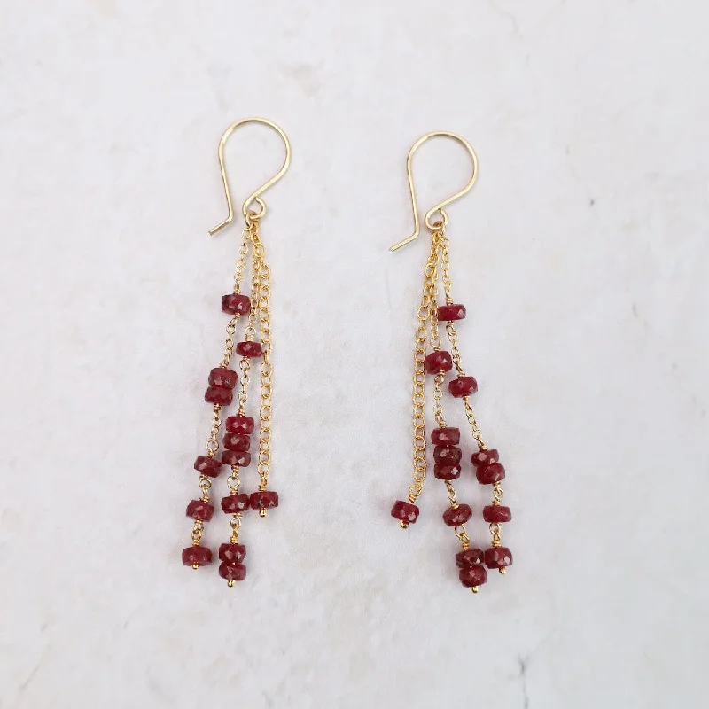 Long Rondelle Chain Earrings - ruby