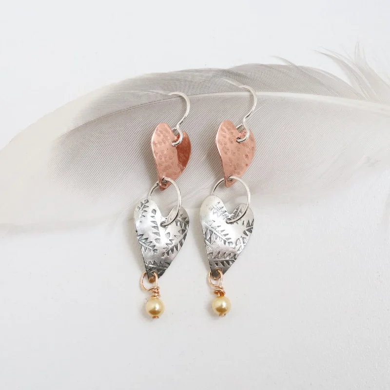 Double Heart Earring With Pearl Earrings