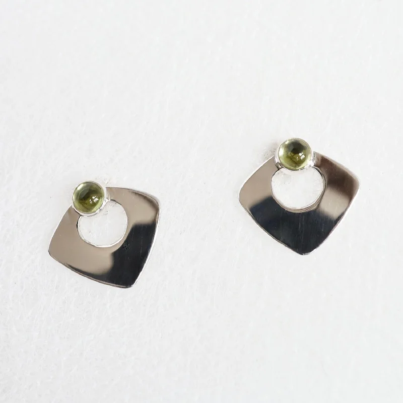 Open Triangle Post with Peridot Cabochon Earring