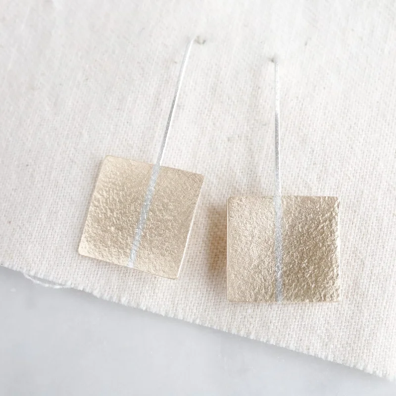 Long Silver Wire With Nu-Gold Square Earrings