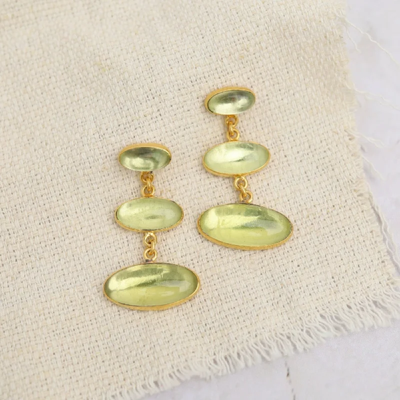 Large Triple Oval Cabochon Lemon Quartz Earring