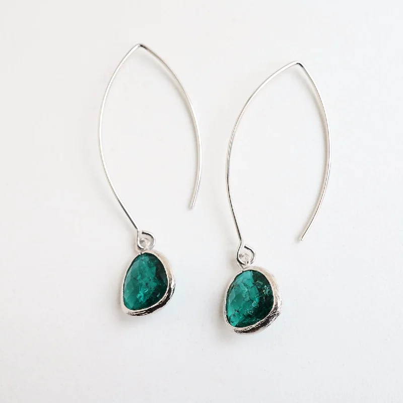 Silver Emerald Rock Crystal Earring