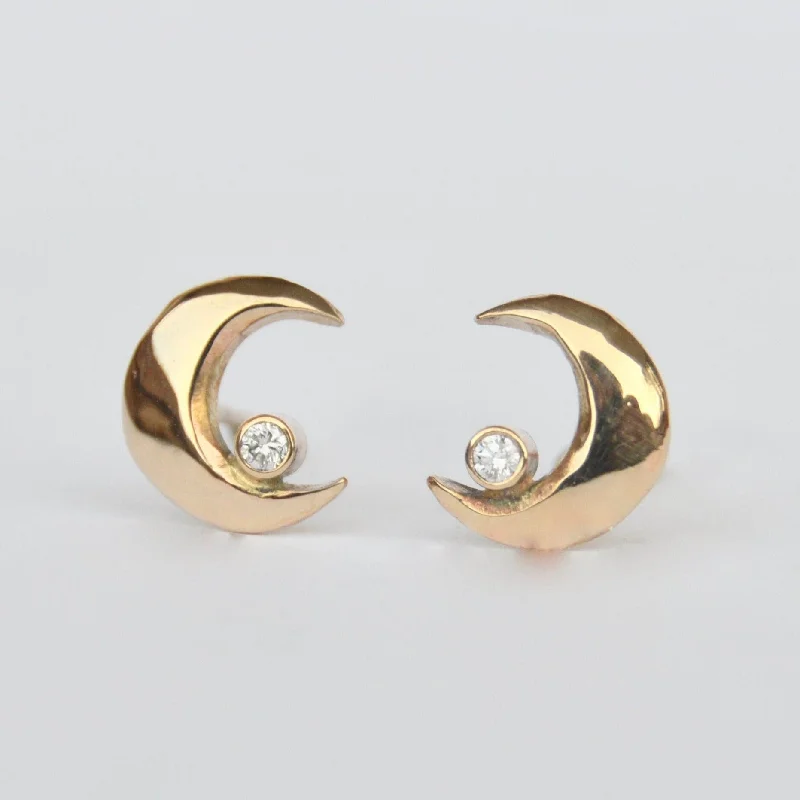 Mini Luna Earrings - 14k Gold & White Diamond