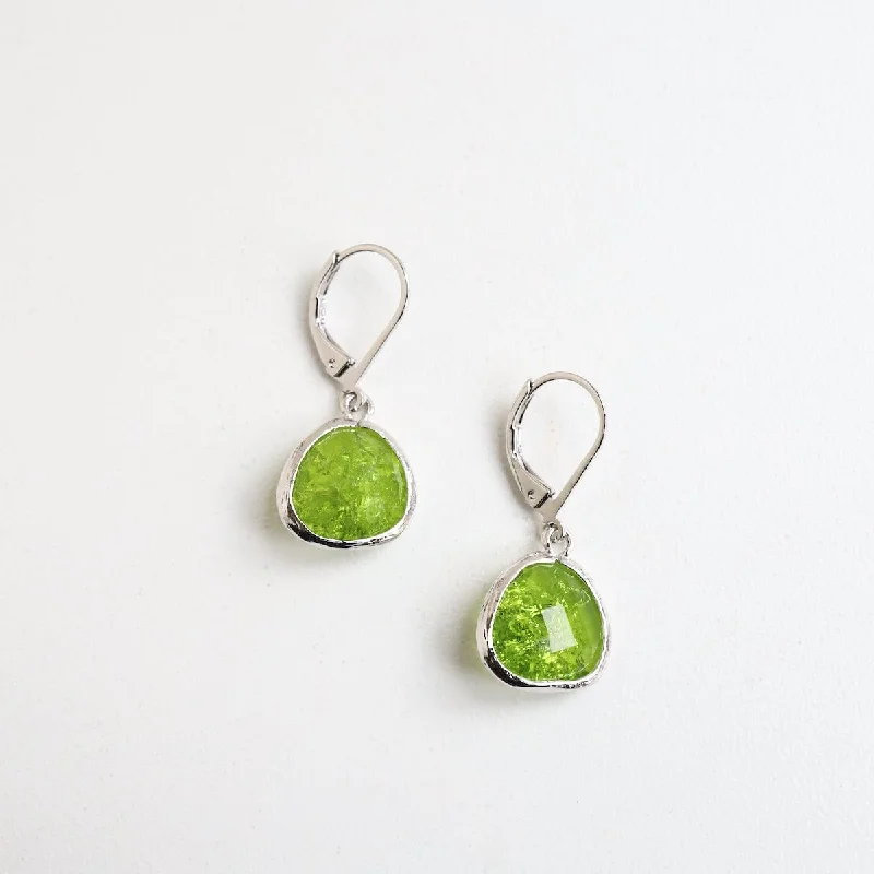 Silver Moss Rock Crystal Lever Back Earring