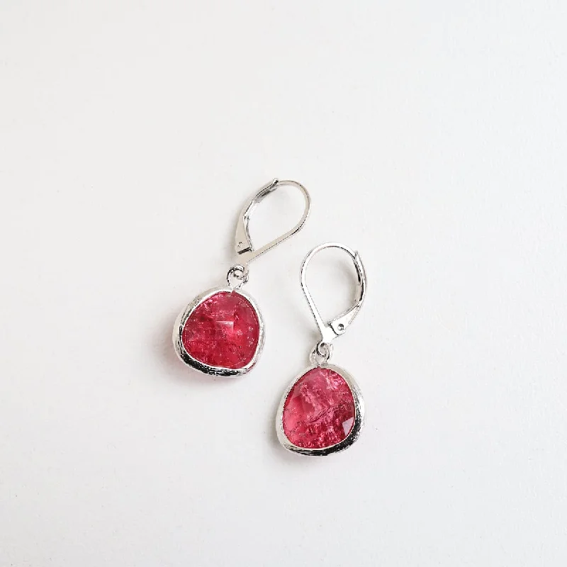 Silver Red Rock Crystal Lever Back Earring