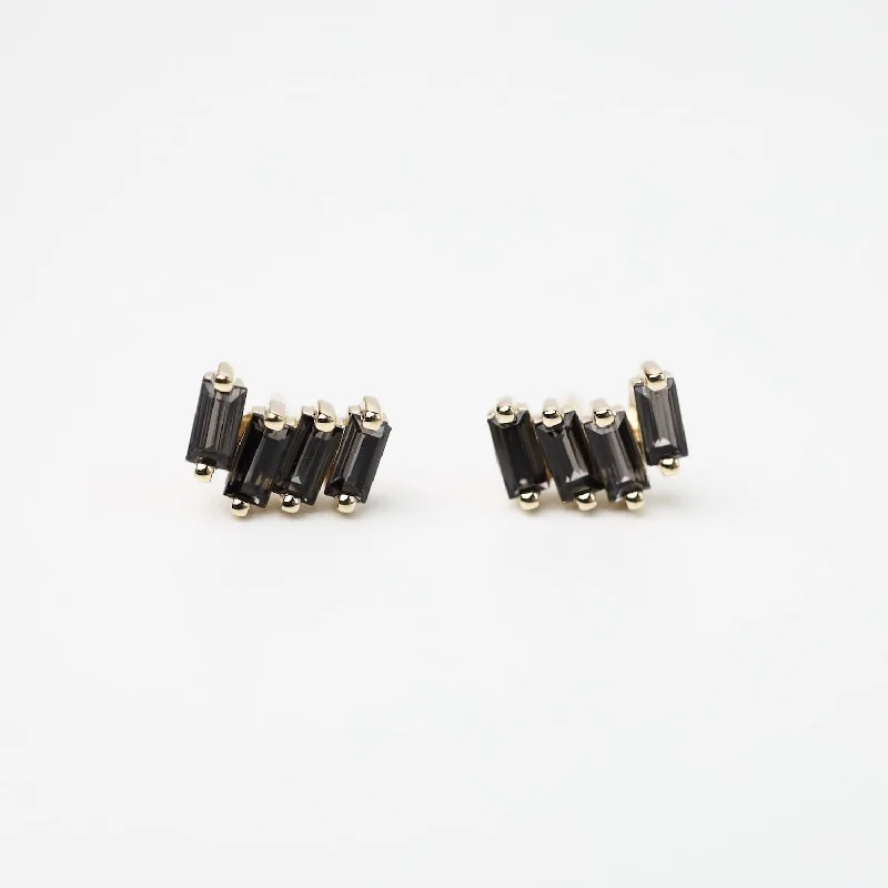 Gold Zig Zag Black Knight Quartz Earrings