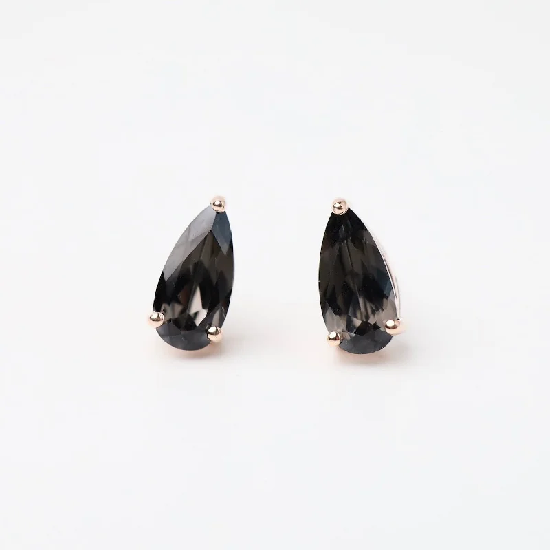 Rose Gold Pear Shaped Black Knight Quartz Post Earrings