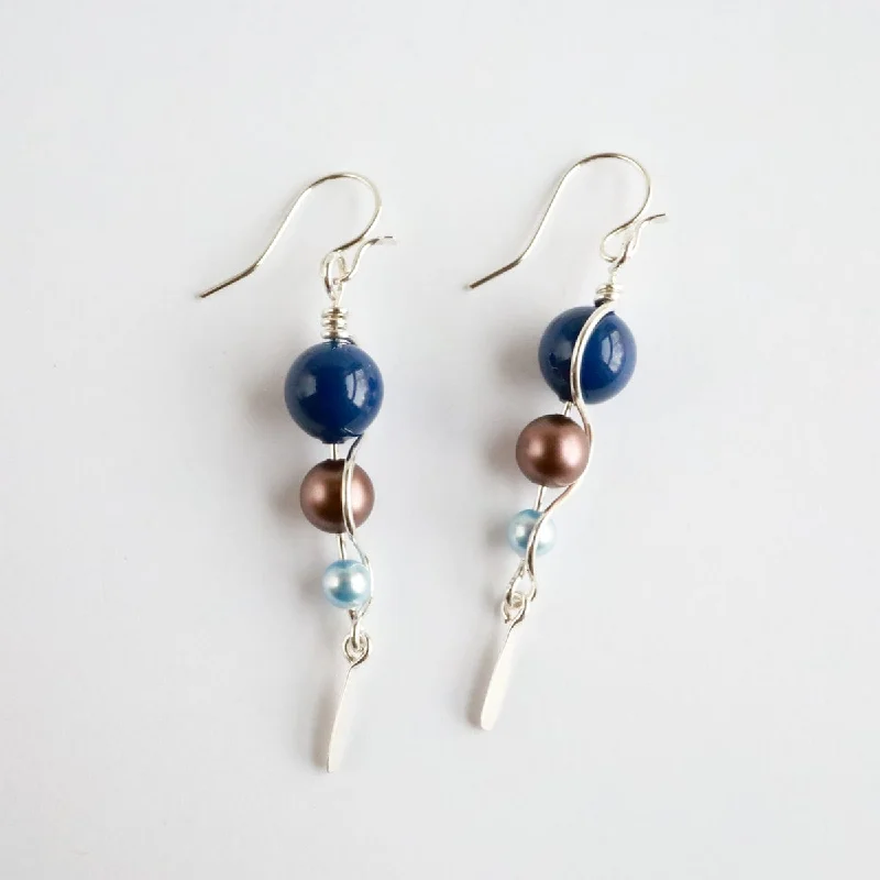 One Long Climb Dark Blue Pearl Earring - Sterling Silver