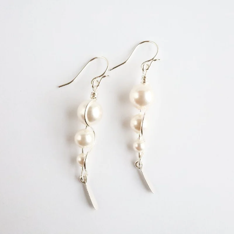 One Long Climb White Pearl Earring - Sterling Silver