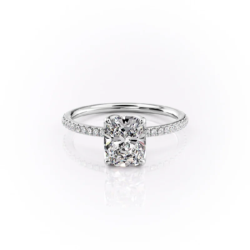 The Pave Lisa Set With A 2.5 Carat Elongated Cushion Moissanite